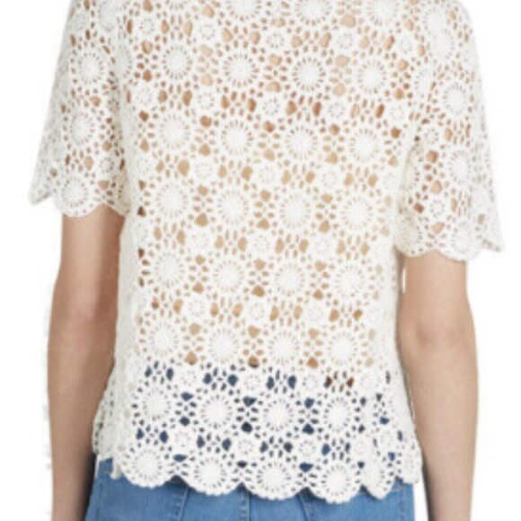 Joie Alizeh Knit Crochet scallop shirt White Top - Picture 3 of 7